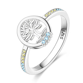 Bague Arbre de Vie en argent sterling S925 avec accents bleus et jaunes