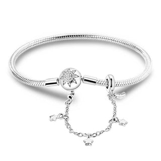 Bracelet à maillons serpent avec fermoir soleil et breloque étoile, chaîne de sécurité